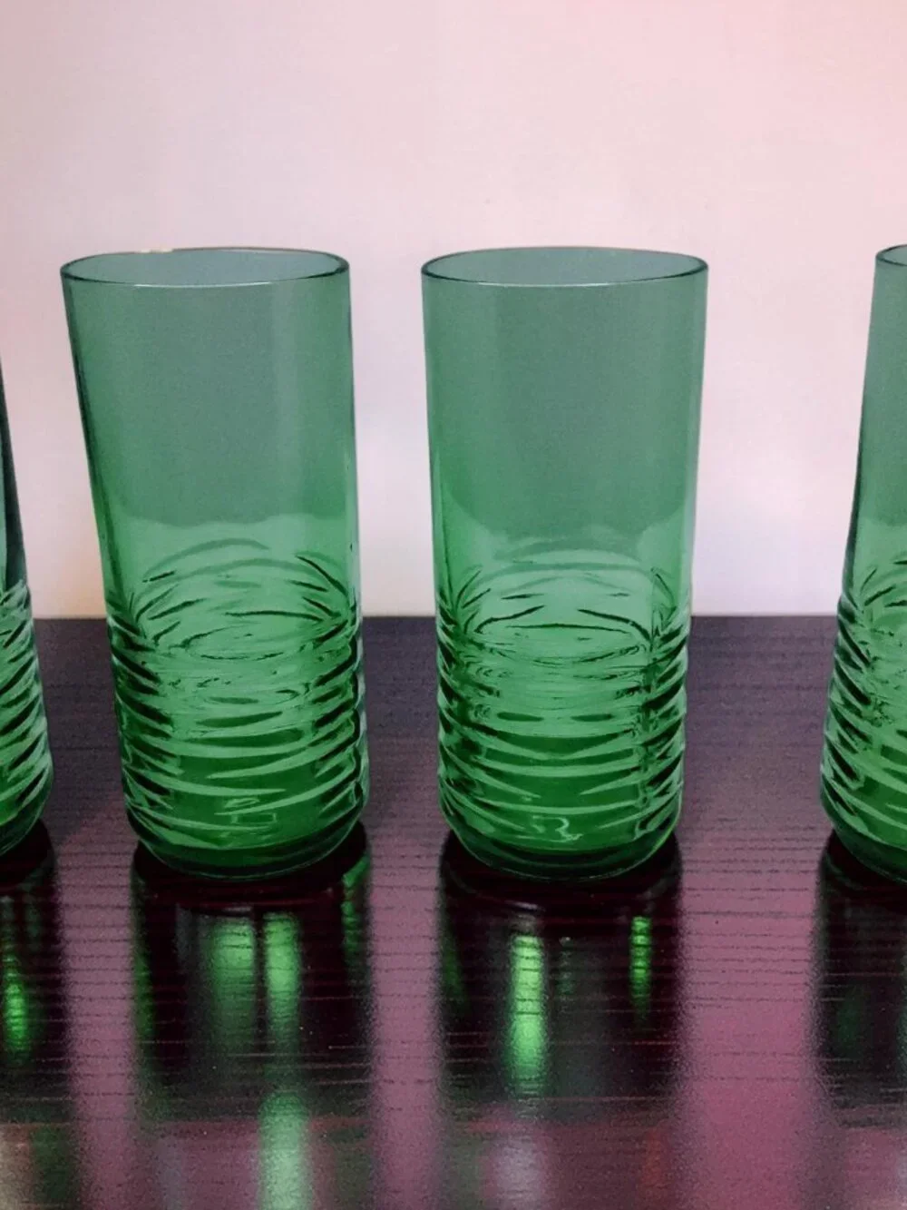 Vintage set of 4 Anchor Hocking sea moss green ribbed 8oz juice glasses